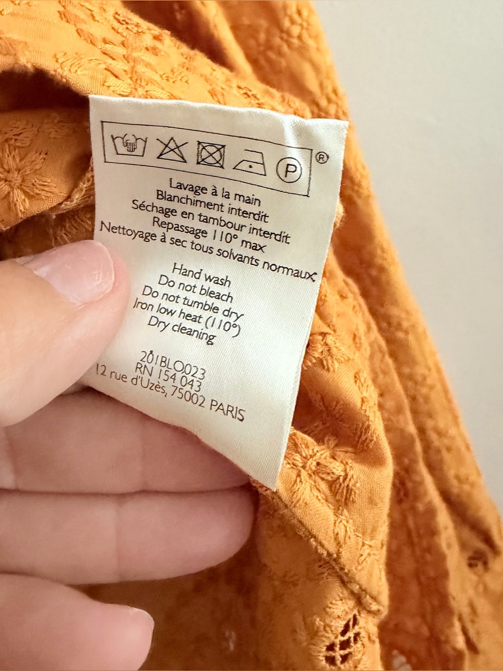 Sezane Paris Mustard Ruffle Eyelet Blouse - Women's Top - Picture 4 of 5